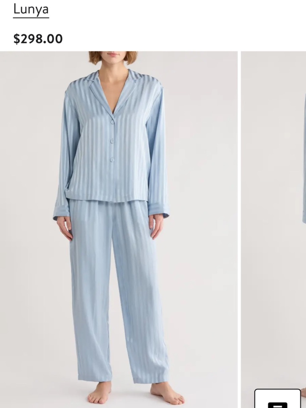Lunya Pale Blue Striped Washable Silk Button-Up Pajama Set